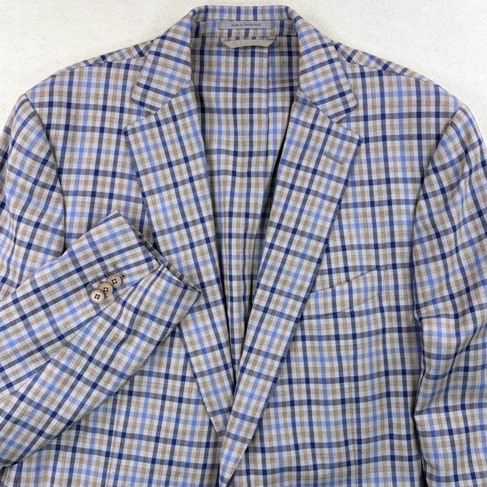 Ermenegildo Zegna Mens 48L US Wool Check Unlined Sport Coat Blue Tan Mila Fit